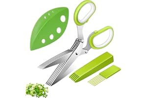 BUTYEAK Ciseaux à Herbes, Ciseaux de Cuisine à 5 Lames en Acier Inoxydable, Ciseaux à Épices Ciboulette Avec Couvercle de Sécurité et Peigne de Nettoyage Pour les Herbes Aromatiques, la Ciboulette, le Persil