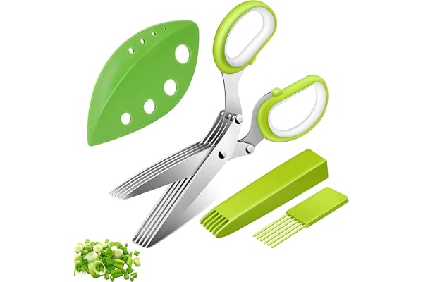 Ciseaux à Herbes, Ciseaux de Cuisine à 5 Lames en Acier Inoxydable, Ciseaux à Épices Ciboulette Avec Couvercle de Sécurité et Peigne de Nettoyage Pour les Herbes Aromatiques, la Ciboulette, le Persil