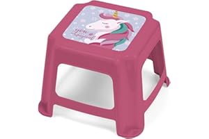 ARDITEX Taburete Bajo Infantil Apilable de Unicornio, Asiento de Plástico para Niños, Resistente y Seguro para Sentarse o Subirse, Apto para Baño, Cocina, Habitación, 27 x 27 x 21 cm, Rosa