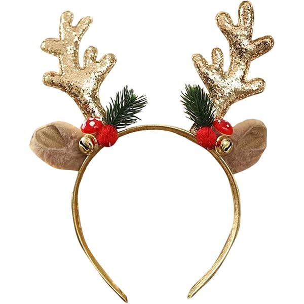 Lurrose Weihnachts-Rentier-Stirnbänder – 4 Stück, Mit Glitzer-Geweih & Glocken, Für Frauen & Mädchen