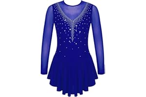 TiaoBug Abito da Pattinaggio Artistico sul Ghiaccio per Ragazze Bambine Concorso Gara di Pattinaggio di Figura Vestito da Balletto Pattinatrice a Maniche Lunghe 4-14 Anni