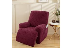 OKYUK Coprisedia reclinabile in jacquard elasticizzato, protezione per mobili per bambini e animali domestici, antiscivolo, con tasche laterali per riporre oggetti (rosso a scacchi, 1 posto)