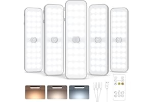 GOODEA 5 Pack 60LED Under Cabinet Kitchen Lights Motion Sensor- USB Rechargeable Cupboard Lighting Stepless Dimming & 3 Color Temps for Kitchen/Wardrobe/Pantry/Closet