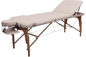 ZEN MASSAGE WARE Zen – Camilla Masaje Plegable móvil PhysioTop Regulable - Camilla estetica de Madera Maciza con reposacabezas ergonómico, Respaldo Regulable, reposabrazos acoplables y Bolsa de Transporte Crema