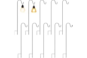 MAHIONG Set of 10 Shepherds Crook Garden Hooks, 32 Inch Adjustable Height Shepherds Hooks for Garden Lights, Metal Garden Border Hook for Lanterns, Lights, Plant Baskets, 4 Section Stitching