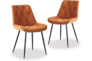 JYMTOM Lot de 2 chaises de salle à manger en velours - Design rétro avec dossier rembourré épais - Pour salle à manger, salon, cuisine et chambre à coucher - Orange 2