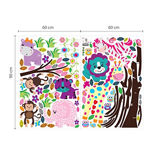 AY Wand Sticker Aufkleber Papier Kunst Dekoration Fröhliche Tiere Baum Kinderzimmer Deko - 3