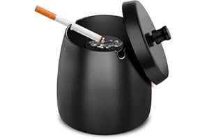 GothicBride Posacenere per Esterno in Acciaio Inox Portatile Nero Posacenere Antivento con Coperchio per Esterno con Base Antiscivolo per Balcone Giardino Bar Casa e Ufficio