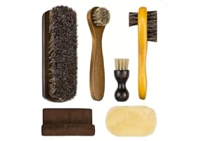 YUET 6 Pièces Kit Brosses à Chaussures et Gant de Cirage, Brosse en CRIN de Cheval, Brosse Applicatrice pour Cirage, Kit Nettoyage Chaussure