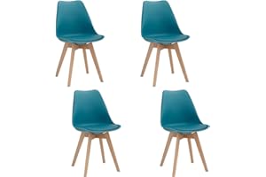 JZGORC Juego de 4 Sillas de Comedor Escandinavas, Sillas de Cocina y Oficina con Patas de Haya Maciza, Diseño Ergonómico y Cojín de Asiento de Cuero PU, Verde Oscuro