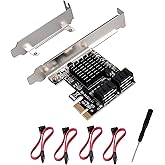 PCIE 1X SATA Karte 4 Ports, mit 4 SATA Kabel und Low Profile Halterung, PCIE zu SATA 3.0 6 Gbps Controller, PCIE zu SATA Erwe