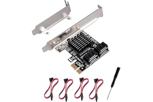 YUNKOZAND Tarjeta PCIE 1X SATA de 4 Puertos, con 4 Cables SATA y Soporte de Perfil bajo, Controlador PCIE a SATA 3.0 de 6 Gbps, Tarjeta de expansión PCIE a SATA, Tarjeta PCIE controladora SATA PCIE