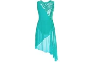 Aislor Vêtement Fille Danse Latin Jazz Salsa Paillettes Sequins Robe de Danse Lyrique Justaucorps Avec Culotte Gym Ballet Tenue Danse Patinage