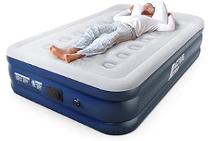 Active Era Premium Double Inflatable Mattress | Airbed for Home with Built-In Pump | 3 Min Self Inflating Blow Up Bed | Flocked Surface & Puncture Resistant Air Bed for Guests & Camping 195x137x36cm