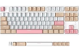 AJAZZ AK871 Tastiera da Gioco Wireless 75%, Dual-Mode BT 5.0/2,4 Ghz, Tastiera Meccanica TKL 80% con Interruttore Rosso Linear Hot-Swappable, Compatti 87 Tasti, Senza Backlit per Win/Mac - Bianco