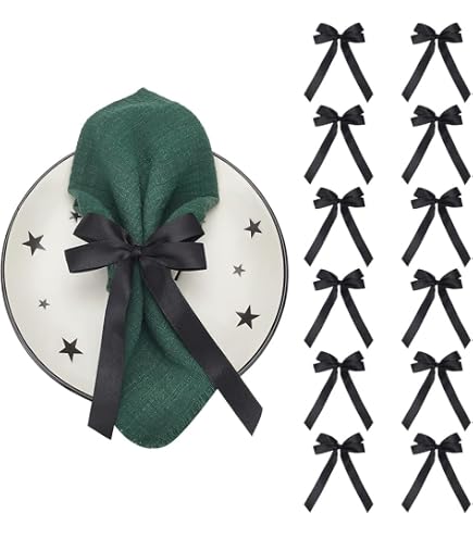 24 Nœuds Papillon En Satin Noir - Décoration Pour Cadeaux, Mariage, Noël, Halloween - 20x12 Cm - 4