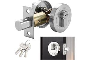 HIULLEN Single Cylinder Deadbolt, Round Deadbolt Lock with Keys, Zinc Alloy Door Locks, Invisible Modern Door Locks for 35-50mm Front, Entrance, Passage, Bedroom Doors (Silver)
