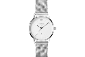 OLEVS Ladies Ultra Thin Watches, Big Dial Stainless Steel Mesh Strap Casual Ladies Watch, Japanese Quartz Waterproof Watch for Women, Ladies Dress Watch with Date