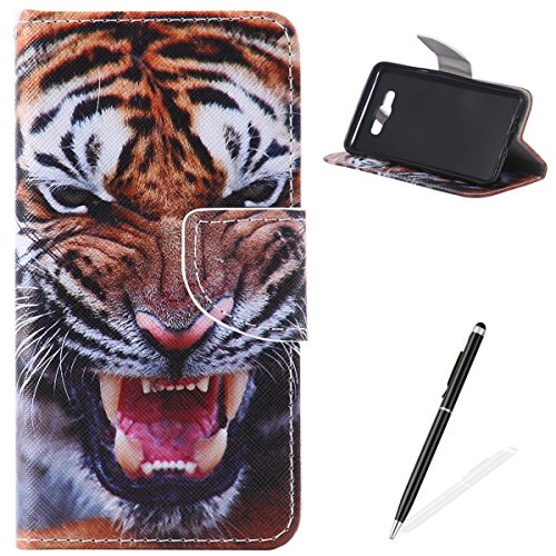 Feeltech Samsung Galaxy J710/J7 2016 Hülle [Berühren Sie Stift] Elegant PU Leder Tasche Magnetverschluss Ultra Schlanke hülle Gemalte Colour Muster Design Mit Back Cover Etui Skin Shell Purse hülle Standfunktion Kredit Kartenfächer Folio Mit Karten Geldscheinfach im Bookstyle Schale Für Samsung Galaxy J710/J7 2016 - Tiger
