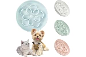 PTOBER Gamelle Anti Glouton Chat en Mélamine - Petit Bol avec Labyrinthe Fleur pour Chaton - Alimentation Lente, Antidérapante, Anti-Vomissements - Compatible Lave-Vaisselle - Bleu