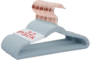 ‎WELLONG Wellong Kids Clothes Hangers, 28 cm Baby Velvet Hangers with 360° Swivel Hooks, Non-Slip Hangers Velvet Space Saving Hangers for Infants and Toddlers, 32 Pieces Blue (Rose Gold Hooks)