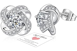 HEEYA Silver Stud Earrings for Women Girls - Sterling Silver Post Earrings, Hypoallergenic Cubic Zirconia Stud Earrings Diamond Earrings Set Jewellery Gift with Box Christmas Birthday