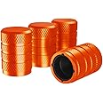 Marcraft Corrosion Resistant (Orange) Aluminium Tyre Wheel Alloy Valve Caps Dust Caps (4 Pack) Universal for Cars, SUVs, Bicycles, Motorcycles, Trucks | Plastic Insert | Screw-On