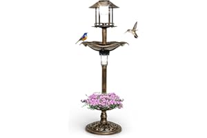 COSTWAY Comedero Pajaros Exterior de PP, Alimentación de Aves de Jardín, Comedero Vertical para Pájaros en Estilo Retro, Decorativo Exterior Baño de Pájaros (Bronce, 43 x 43 x 110 cm)