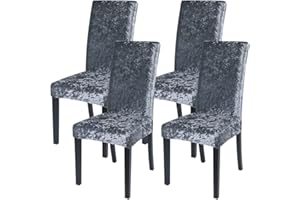 SearchI Chair Covers for Dining Room,Crushed Velvet Chair Slipcovers Removable Washable Elastic Chair Slipcover for Dining Room Living Room Home Decor(Grey,4 Per Set)