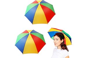 æ— å“ç‰Œ Umbrella Hat,2 Pack Portable Rainbow Head Umbrella Fishing Outdoor Umbrella Hat,Foldable Hands Free Umbrella Hat,Suitable for Adults Children for Beach,Fishing,Golf Outdoor Activities.