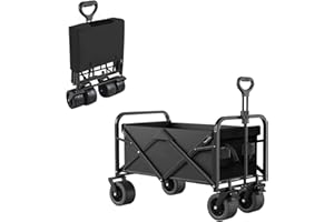 SHTALHST Festival Trolley on Wheels, 150L Folding Wagon Camping Cart with Adjustable Handle, Trolley Heavy Duty 175KG Capacity, Collapsible Trolley for Beach Shopping Outdoor Picnic Garden(Black)