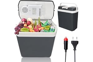 Izrielar Nevera Eléctrica Portátil 32L, Mini nevera 230V y 12V para coche camping, enfría & calienta, modo ECO, Gris