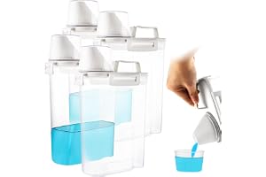 LDHHYH 4-pack Tvättmedelsförvaring med Vita Tvättmedelsbehållare 2,5 l, Tvättmedelsdispenser för Pulver, Pods och Tvättpärlor, Stapelbara Burkar för Tvättstuga och Skåp