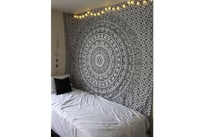 Raajsee Tentures Murales Indiennes Ombre Fleur/ Noir et Blanc Tapisserie Mandala Hippie/Psychedelique Bohemian Rideaux Orientale Decorations/ Couvre lit Queen 210x220cms