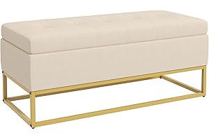 ‎HOMCOM HOMCOM Sitzbank mit Stauraum, Polsterbank mit Klappdeckel, Bettbank mit Samtoptik, Truhenbank mit Stahlbeine, für Wohnzimmer, Schlafzimmer, Beige, 110 x 44 x 49 cm