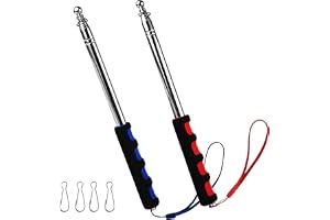 Calvior 2 stycken teleskop flaggstång, 2 m handhållen teleskop flaggstång rostfritt stål med 4 klämmor krokar, teleskopstång flaggstång utdragbar för resor camping resestege (blå och