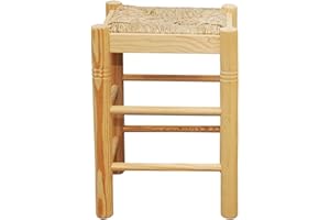 ACAN Tradineur - Taburete Cuadrado de Madera, Asiento de Rafia, 47 x 33 x 33 cm, banqueta de Madera con reposapiés y Asiento de Fibra Natural para Restaurante, Cocina
