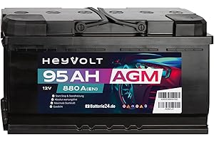 ‎BATTERIE24.DE HeyVolt AGM Autobatterie 12V 95Ah 880A/EN Starterbatterie, Start-Stop & Standheizung geeignet, absolut wartungsfrei