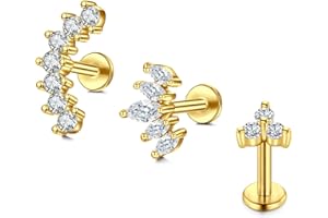 Briana Williams Piercing Oreille Tragus a Visser Strass Acier Inoxydable 16g Helix Cartilage 6/8mm Barre à Lèvres Piercing Labret