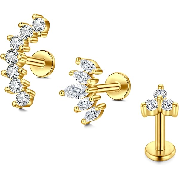 Lot De 6 Bijoux Piercing Hélix/tragus - Acier Inoxydable Doré Et Argenté - Pour Oreille, Nez, Lèvres