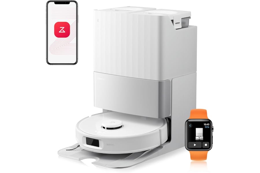 roborock Qrevo Edge S5A Robot Vacuum Cleaner and Floor Mop 18,500 Pa, Zero Tangle, DuoDivide Main Brush, FlexiArm Side Brush and Mop, Hot Water Wash and Self Cleaning (White)