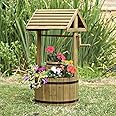 Garden Mile Wishing Well Planter Large Hardwood Wishing Well Garden Feature Barrel Planter Outdoor Heavy Duty Wooden Flower Pot Ornamental Flower Planters 100cm