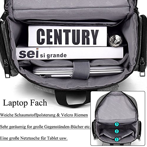 Laptop Rucksack, BRINCH Anti-Träne geräumig Reise Knapsack Rucksack Hikingtasche Studenten College Schulter Rucksack für 18 – 18,4 Zoll Laptop / Notebook / Macbook Computer, Grau-Schwarz - 4