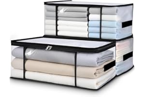 Cexovo 3 Sacs Rangement Vetement Transparente 35L,Boite Rangement Vetement en Transparente,Boîte Rangement Sous Lit Armoire,Housse Couette Pliable avec Poignées,Caisse rangement Pliable pour Armoires