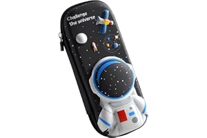 MCWTH Pencil Case for Kids Boys 3D Astronaut Large Capacity Waterproof Pencil Box with Compartments Cute Pen Pouch for Kindergarten and School (Black)