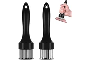 LLELEMAMO Stainless Steel Meat Tenderizer Needle, 21 Pin Ultra Sharp Meat Tenderizer Tool, Meat Marinating Tool, Steak BBQ Kitchen Cooking Tool, for Tenderizing Pork, Beef, Chicken, Marinade (Black*2)