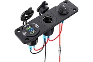 MEIJEEGU Double Chargeur Prise USB LED Voltmètre 12V Interrupteur Prise Panneau à Quatre Fonctions Pour Voiture Marine RV Camion Car GPS (Bleu-1)