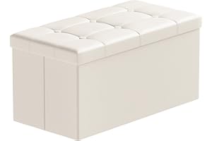 BRIAN & DANY Faux Leather Ottoman Storage Box, Storage Ottoman, Toy Storage and Ottoman Bench with Cover - 80 x 40 x 40 cm (Beige)