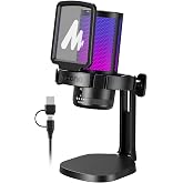 MAONO PC i&ccedil;in USB Mikrofon, Sessiz D&uuml;ğmeli RGB Oyun Mikrofonu, G&uuml;r&uuml;lt&uuml; &Ouml;nleyici Kondenser Mikrofon, Akış, Podcast, Kayıt, Soh