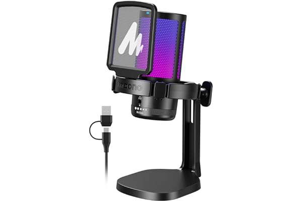 MAONO Micro Gaming RGB, Condensateur Microphone Antibruit pour Streaming Podcast Studio, Microphone USB pour PS5/PS4/Mac avec Éclairage RGB Contrôlable, Sourdine à Une Touche, Contrôle du Gain, DGM20